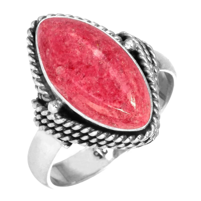 Jeweloporium Pink Thulith Silver Ring Size O 1/2, 925 Sterling Silver Ring for Women, Real Marquise Stone Boho Jewellery
