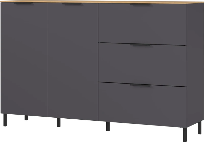 Germania Sideboard 1475-549 GW-CALIFORNIA, in graphite/Navarra oak repro, with two doors, 151 x 98 x 40 cm (WxHxD)