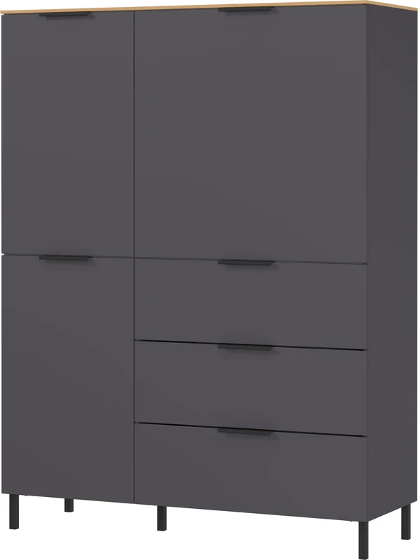 Germania Highboard 1470-549 GW-CALIFORNIA, in graphite/Navarra oak repro, with self-closing drawers, 109 x 146 x 40 cm (WxHxD)