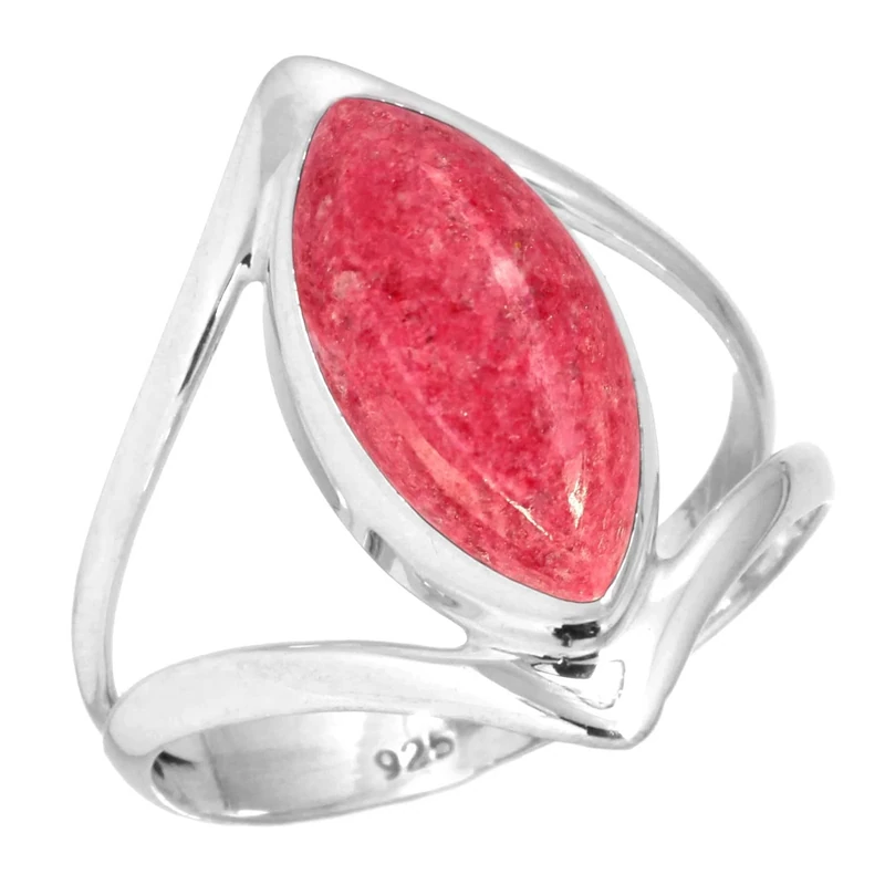 Jeweloporium Pink Thulith Silver Ring Size R, 925 Sterling Silver Ring for Women, Real Marquise Stone Handmade Jewellery