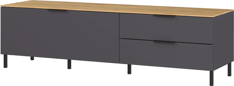 Germania Lowboard 1472-549 GW-CALIFORNIA, in graphite/Navarra oak repro, with self-closing drawers, 164 x 47 x 47 cm (WxHxD)