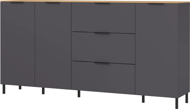Germania Sideboard 1476-549 GW-CALIFORNIA, in graphite/Navarra oak repro, with three doors, 192 x 98 x 40 cm (WxHxD)
