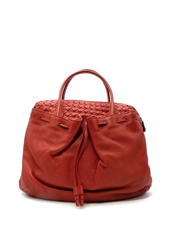 Bottega Veneta Pre-loved Red Leather Intrecciato Bag