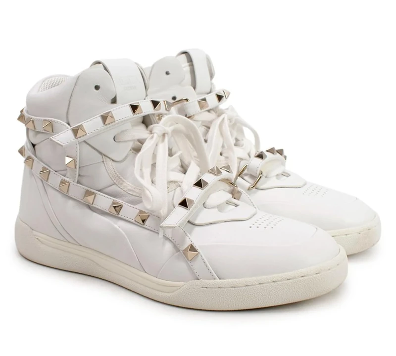 Valentino Garavani Pre-Loved White Rockstud Wrap High-Top Sneakers