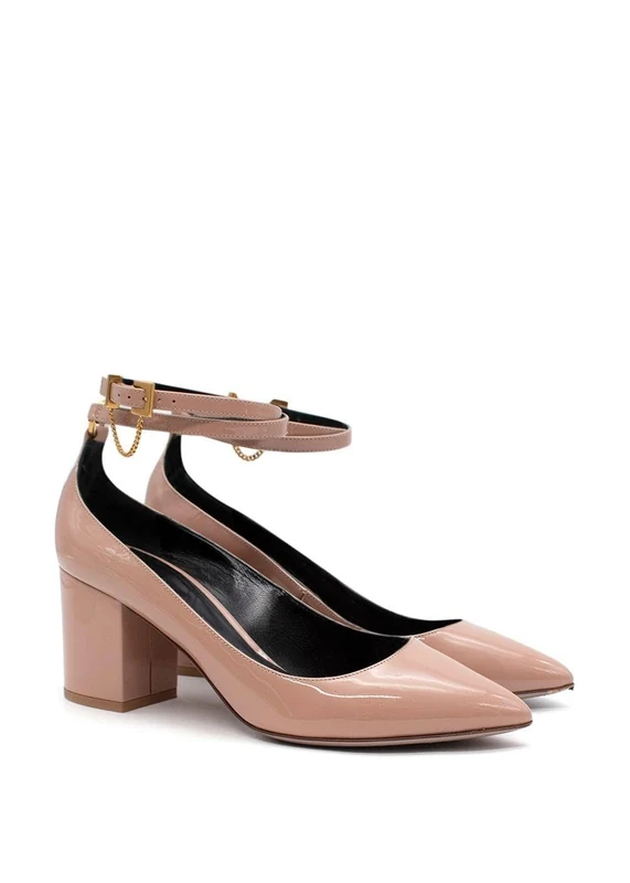 Valentino Garavani Pre-Loved Dusty-Pink Patent Point Toe Block Heeled Pumps