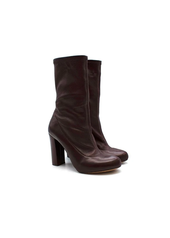 Pre-Loved Burgundy Stretch Leather Heeled Boots