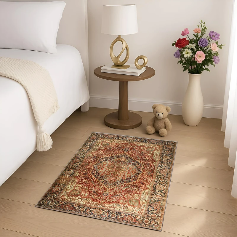 Imperial Rooms Machine Washable Bedside Small Rug 40x60 cm - Soft Short Pile Area Rugs For Bedroom Entrway Non Slip Floor Carpet Door Traditional Vintage Design Cashmere Mat For Kitchen, Majestic