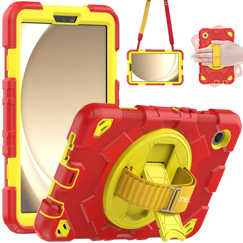TECHGEAR SUPE Case fits Samsung Galaxy Tab A9 8.7" (SM-X110 / SM-X115) Tough Rugged HEAVY DUTY Shockproof Fun Case for Kids Boys Girls with 360 Rotating Stand, Hand Strap & Shoulder Strap