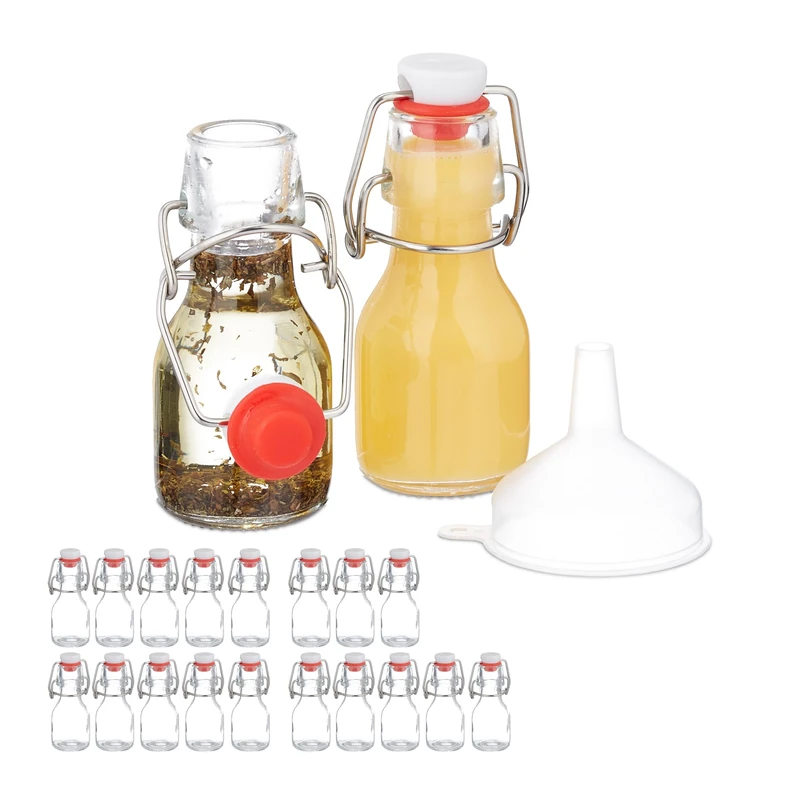 Relaxdays Small Bottles, Set of 20, 50 ml, Glass Bottles for Filling, Swing Top Stoppers, Mini Bottles, Transparent