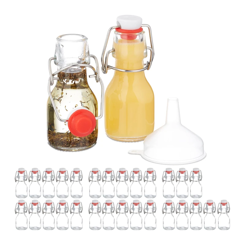 Relaxdays Small Bottles, Set of 30, 50 ml, Glass Bottles for Filling, Swing Top Stoppers, Mini Bottles, Transparent
