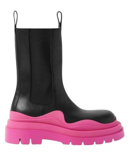 Bottega Veneta Pre-Loved Pink Tire Rubber-Trimmed Leather Chelsea Boots