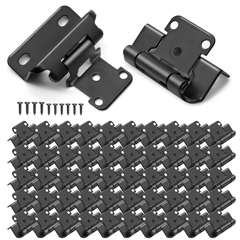 60 Pack (30 Pairs) 1/2 Inch Semi Overlay Partial Wrap Hinges Matte Black