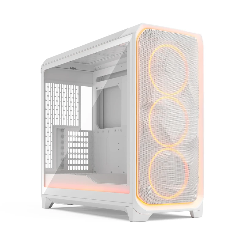 Fractal Design Meshify 3 XL Ambience Pro RGB White Tempered Glass Clear Tint - High Airflow PC Gaming Case -Advanced ARGB Gen 2 Ambient Lighting via Adjust Pro Hub-Three ARGB Momentum 14 Fans Included