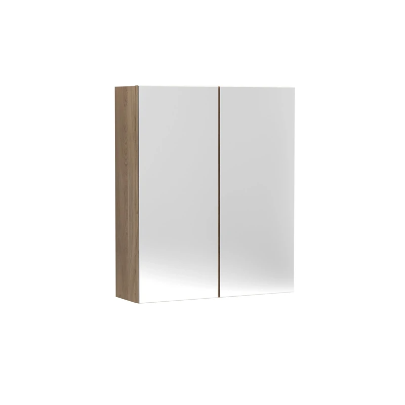 nuie OFF3017 Arno Modern Bathroom Wall Hung 2 Soft Close Door Mirror Cabinet Unit, 600mm, Bleached Oak Woodgrain