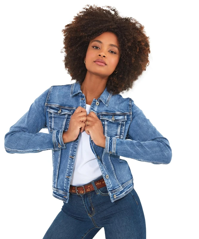 Joe Browns Women's Boutique Embellished Wing Detail Distressed Stretch Denim Jacket, Blue, 14