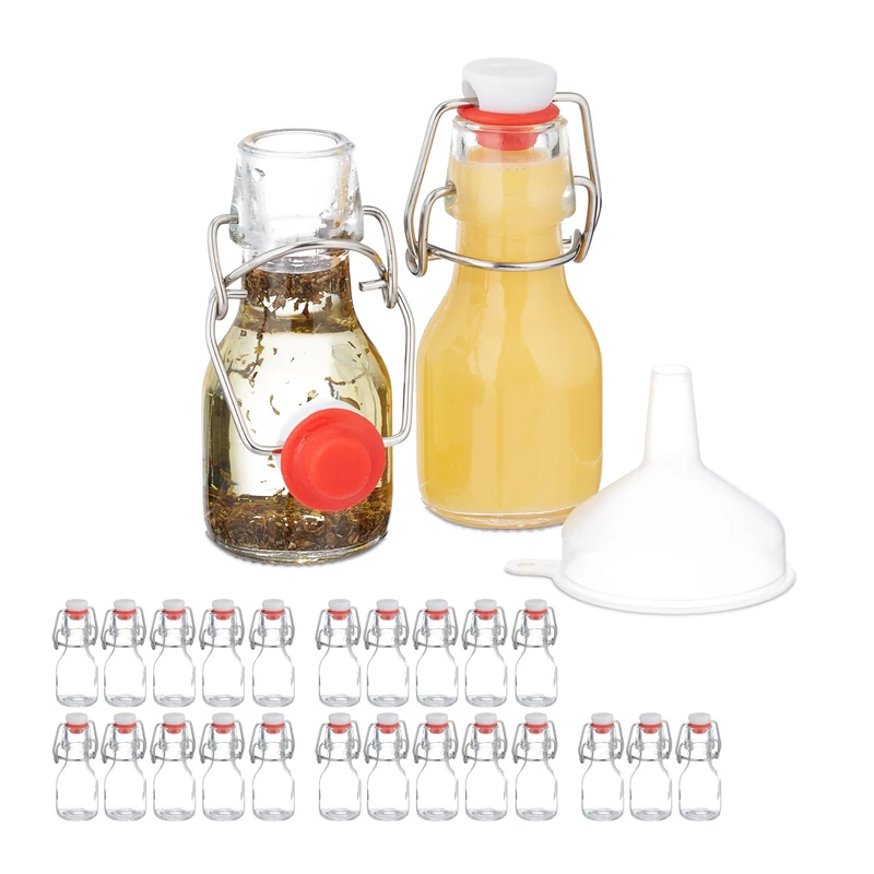 Relaxdays Small Bottles, Set of 25, 50 ml, Glass Bottles for Filling, Swing Top Stoppers, Mini Bottles, Transparent