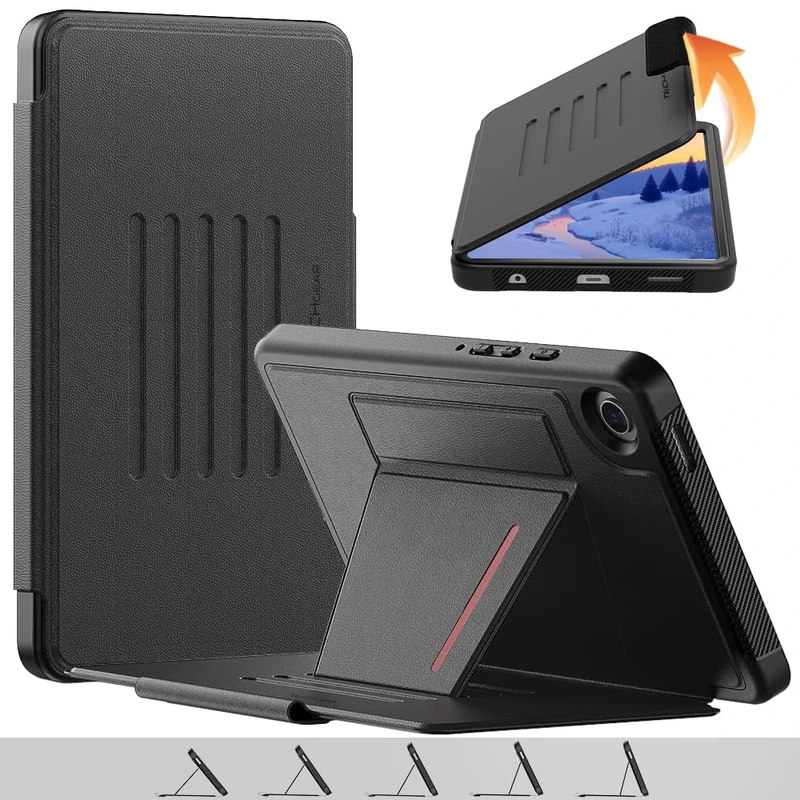 TECHGEAR Enduro Case For Samsung Galaxy Tab A9 8.7" (SM-X110 / SM-X115) Tough & Rugged Strong Magnetic & Flip Case [Auto Sleep/Wake] Drop Proof Cover with [Multi-Angle Stand] & Card Slot, Black