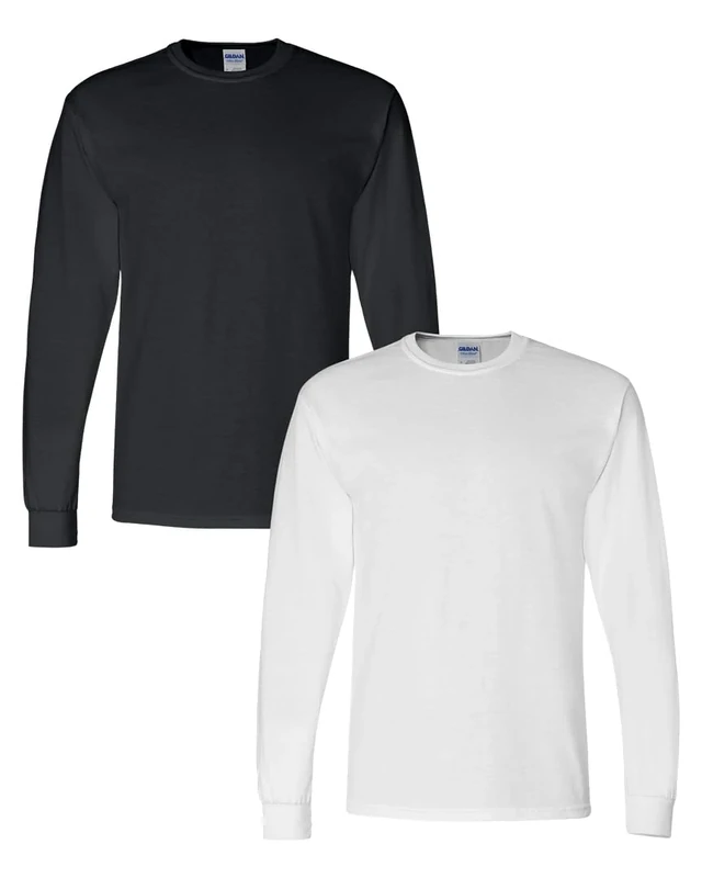 Gildan Adult DryBlend Long Sleeve T-Shirt, Style G8400, 2-Pack, Black-white, S