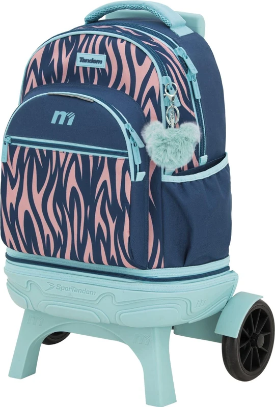 Sportandem TANDEM Detachable School Trolley with Backpack, 35L, Large Quiet Wheels, 5 Compartments, Ergonomic Straps, Side Bottle Pocket, Top Padded Handle, Flame, Mediano