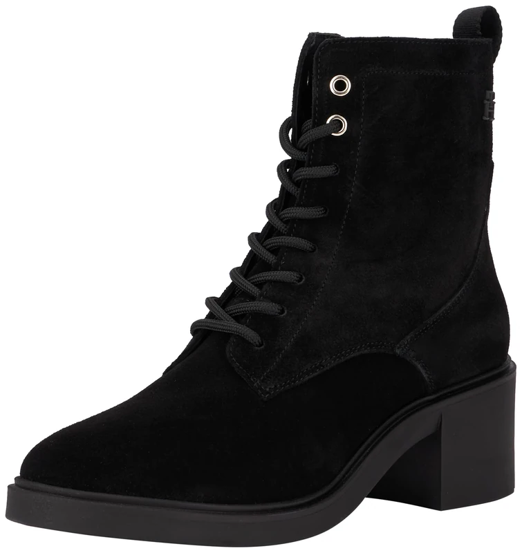 Tommy Hilfiger Women's Suede Mid Heel Lace-up Boots, Black (Black), 3,5