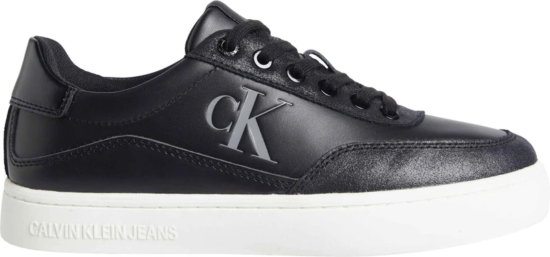Calvin Klein Women’s Classic Leather Cupsole Trainers, Black (Triple Black), 5