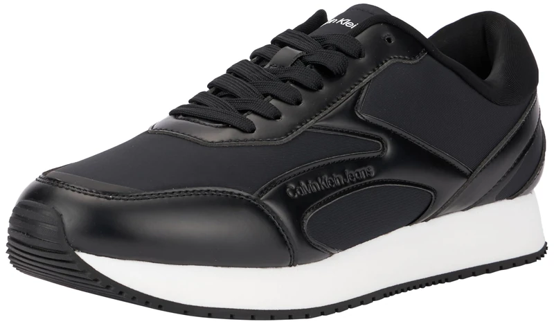 Calvin Klein Men’s Retro Multilayer Runner Trainers, Black (Black/Bright White), 12