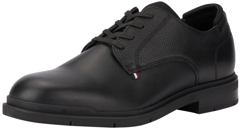 Tommy Hilfiger Men’s Flexible Leather Derby Shoes, Black (Black), 10