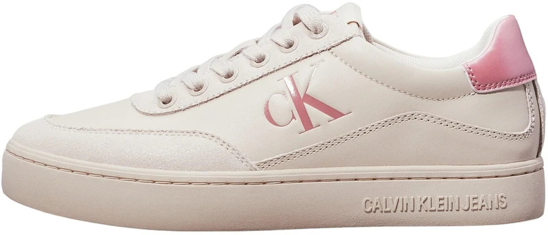 Calvin Klein Women’s Classic Leather Cupsole Trainers, Beige (Eggshell/Dusty Rose), 8