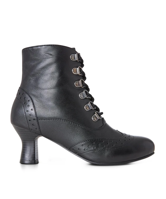 Joe Browns Women's Brogue Detail Leather Lace Up Heeled Ankle Boots, Black, UK 4