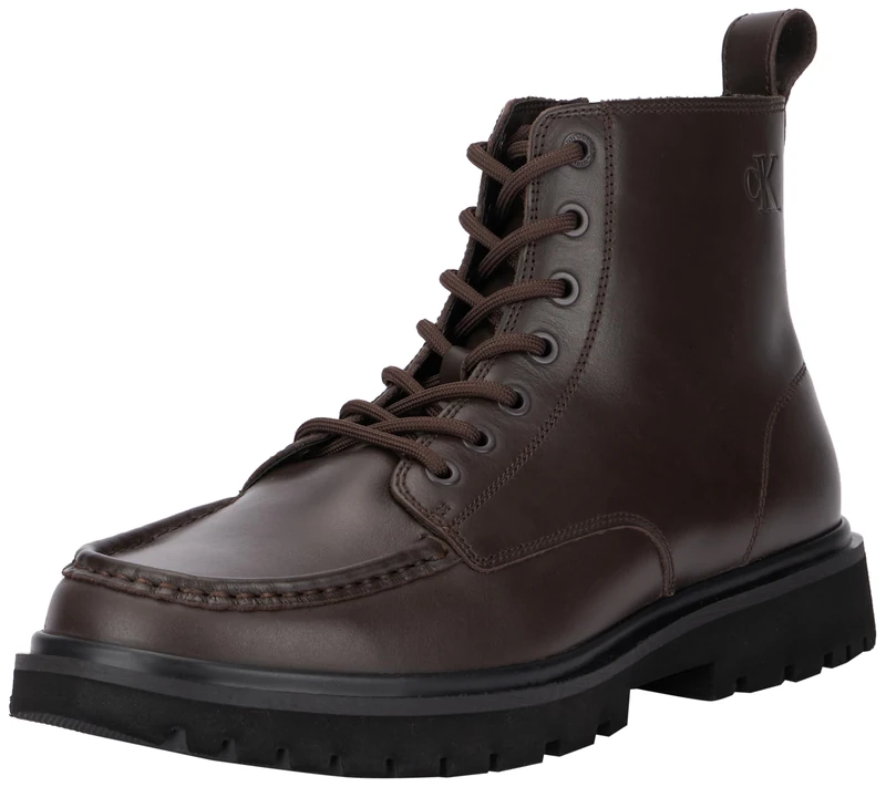 Calvin Klein Men’s Leather EVA Mid Lace-up Boots, Brown (Dark Brown/Black), 10