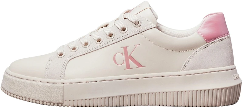 Calvin Klein Women’s Chunky Leather Cupsole Trainers, Beige (Eggshell/Dusty Rose), 5