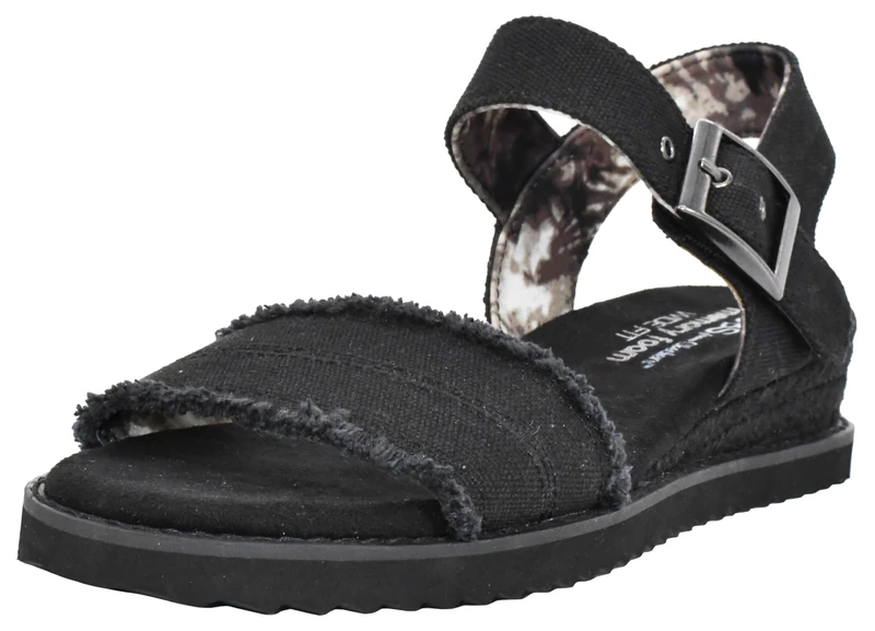 Skechers Women's Desert Kiss-Stretch Quarter Strap Sandal Flat, Black/Black, 3 UK Wide