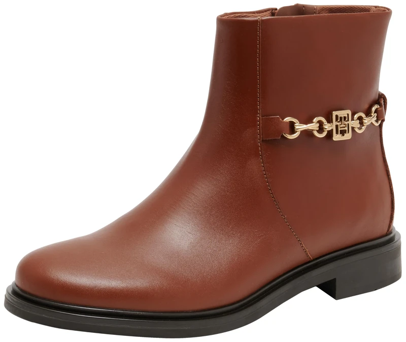 Tommy Hilfiger Women’s Chain Leather Boots, Brown (Cognac Brown), 3,5