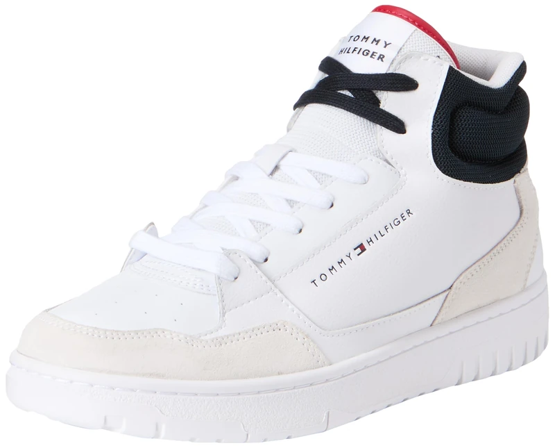 Tommy Hilfiger Men's Core Midcut Basketball Trainers, White (White), 6,5