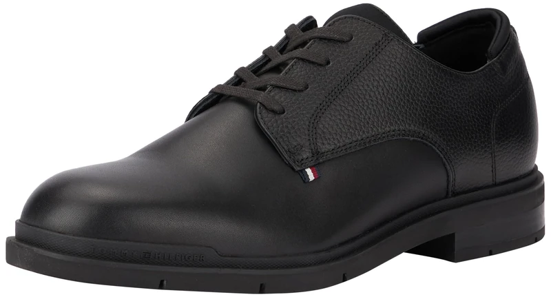 Tommy Hilfiger Men’s Flexible Leather Derby Shoes, Black (Black), 6,5
