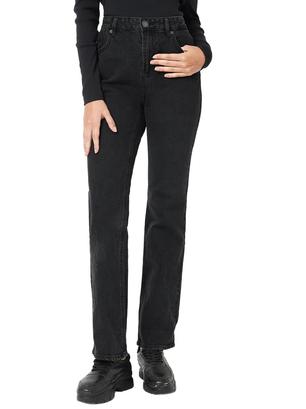 VERO MODA Female Straight-Fit VMTESSA High Waist Straight Cut Jeans, Black Denim, 28W x 34L