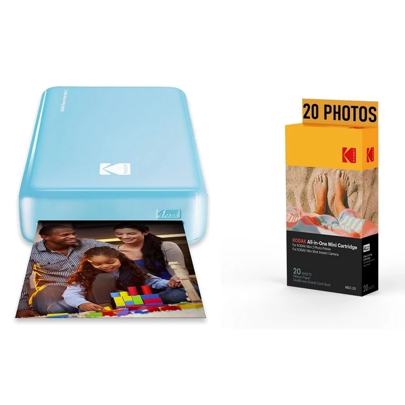 KODAK PM220 Photo Printer Pack and Cartridge MSC20 – Photos 5.4 x 8.6 cm, WiFi, Compatible with iOS and Android – Blue - Image 1