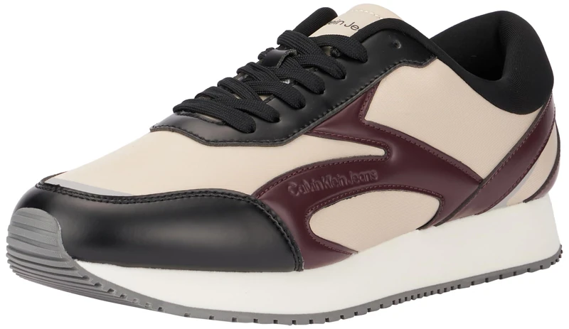 Calvin Klein Jeans Men Retro Runner Multilayer YM0YM01117 Sneakers, Beige (Eggshell/Bitter Chocolate), 7