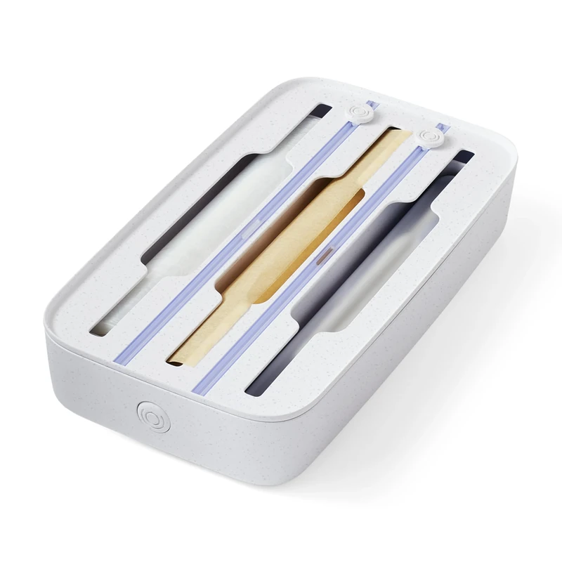 YouCopia Drawer Foil, Plastic Wrap, Parchment and Wax Paper with Safety Cutters and Labels for Kitchen Organization, 3-in-1, Speckled White