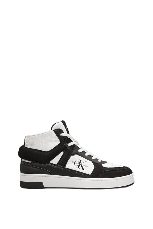 Calvin Klein Women’s Leather Cupsole Mid Top Basketball Trainers, Black (Black/Bright White), 5 - Image 1