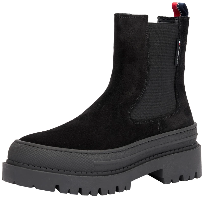 Tommy Jeans Women's Foxing Suede Chelsea Boots, Black (Black), 4