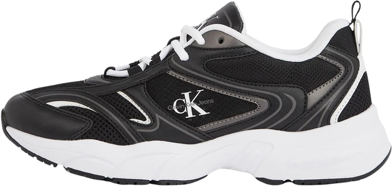 Calvin Klein Women’s Retro Tennis Mesh Sporty Runner Trainers, Black (Black/Bright White), 4