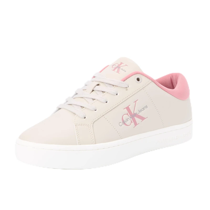 Calvin Klein Jeans Women's Classic Cupsole Low Top Lace Up Leather Trainers, Beige (Eggshell/Dusty Rose), 7