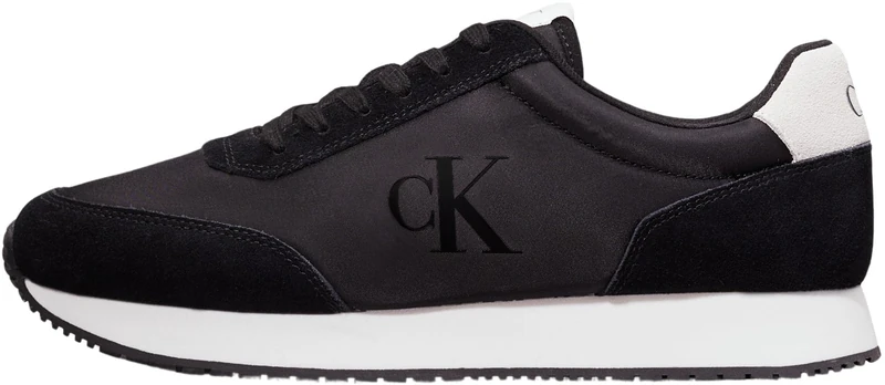 Calvin Klein Men’s Retro Iconic Runner Trainers, Black (Black/Bright White), 6