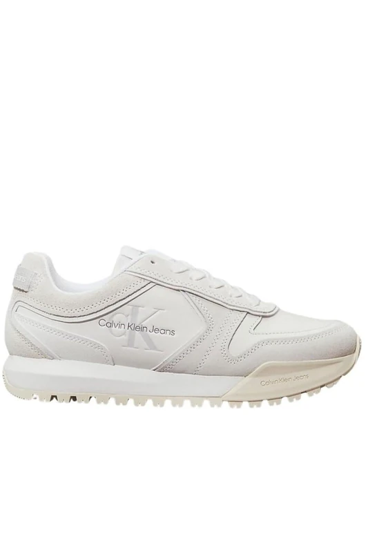 Calvin Klein Women's Toothy Irregular Lines Runner Trainers, White (Bright White/Creamy White), 3