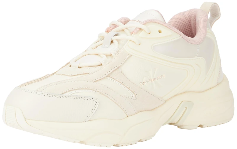 Calvin Klein Women’s Retro Tennis Low Top Chunky Sole Trainers, Beige (Creamy White/Peach Whip), 6