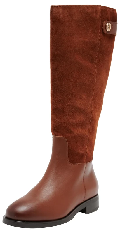 Tommy Hilfiger Women TH STUD LEATHER MIX LONG BOOT (FW0FW08341) High Boots, Brown (Cognac Brown), 4