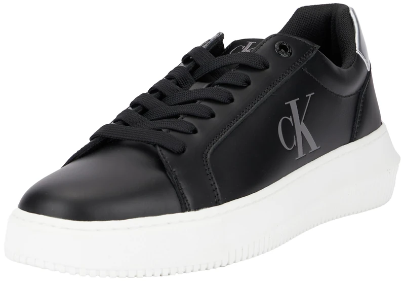 Calvin Klein Women's Chunky Lace Up Low Top Cupsole Trainers, Black (Black/Silver), 4