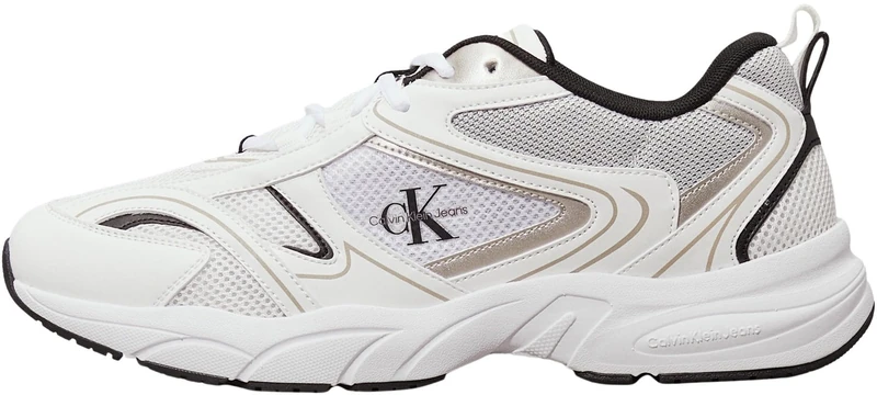 Calvin Klein Men’s Retro Tennis Mesh Sporty Runner Trainers, White (Bright White/Black), 12