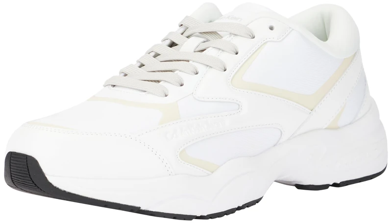 Calvin Klein Men’s Retro Tennis Low Multilayer Chunky Court Trainers, White (B White/O Mushroom), 12